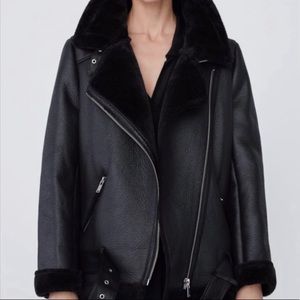 Zara oversized shearling moto jacket